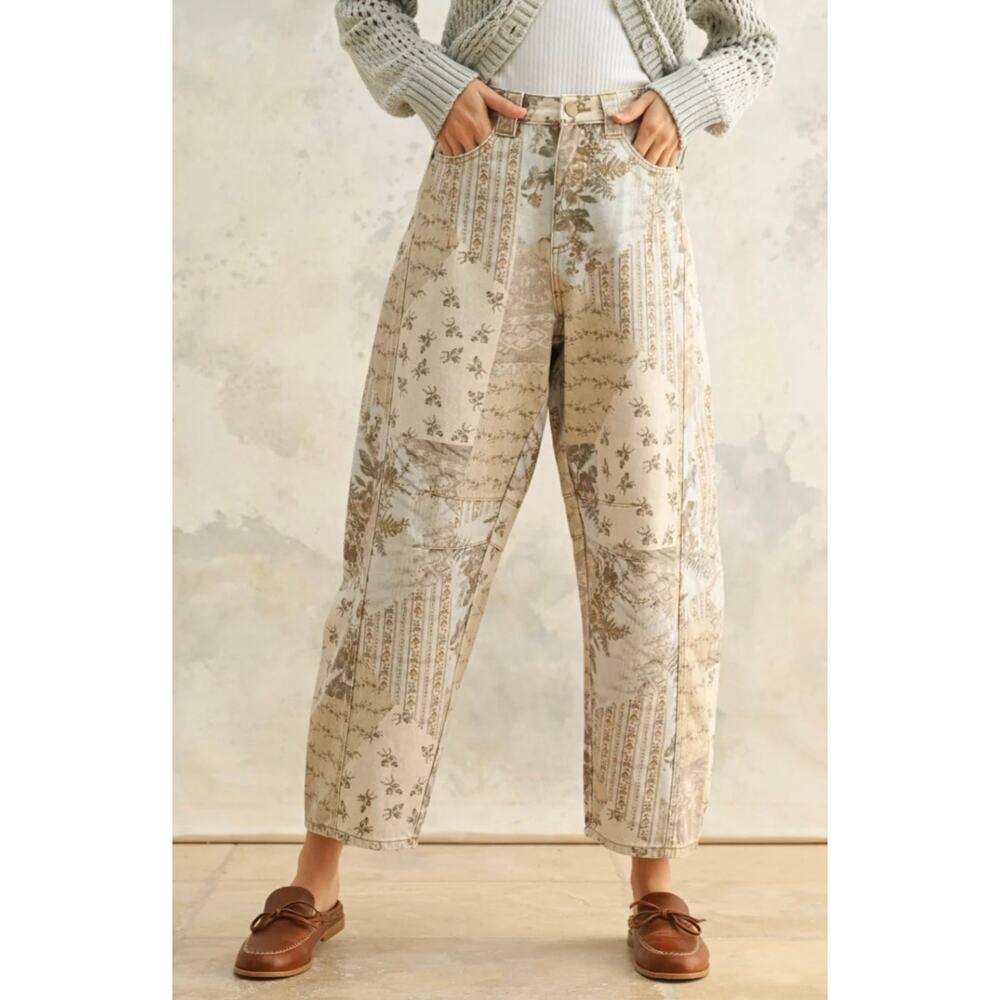 BDG x Free People Driftwood Parker Printed Barrel Jeans Size 10 Patchwork Floral - Picture 7 of 7